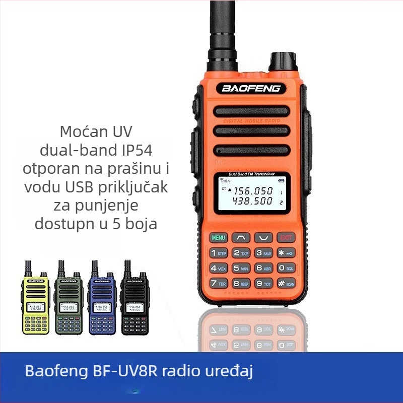 BF-UV8R radio komunikator s Type-C punjenjem, automobilno-externi UV-13Pro, 136–174/400–520 MHz, 8W, 999 kanala, 8000 mAh litijska baterija, s zaslonom