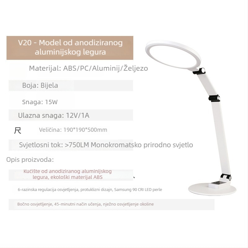Studentska stolna lampa s zaštitom očiju, CRI ≥90, osvjetljenje klase AA, dodirni prekidač, CE certifikat, 220V