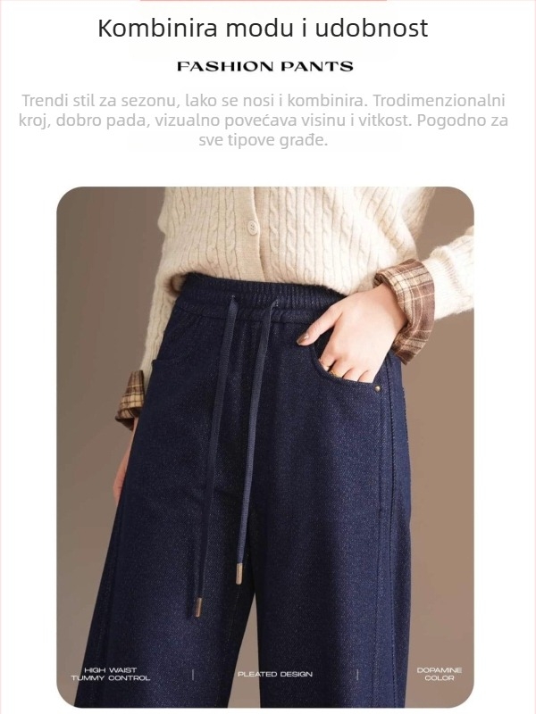 Knitted denim wide-leg pants s jacquard uzorkom zvjezdane noći, visokim strukom, casual stil za jesen/zimu