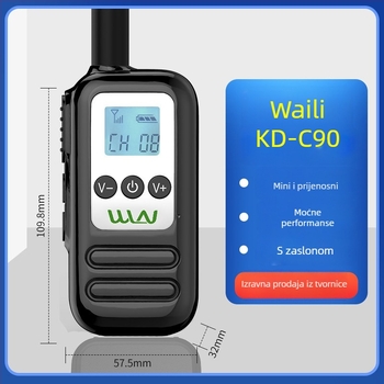 Prijenosni Walkie-Talkie, 400-480MHz, 5W, 16 kanala, domet 1,5-3 km, 1000mAh Li-ion baterija