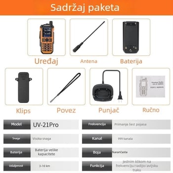 Baofeng UV21PRO UV dvodijelni ručni radio, 5W, 999 kanala, 136-174/400-520 MHz, 2800mAh baterija, s zaslonom