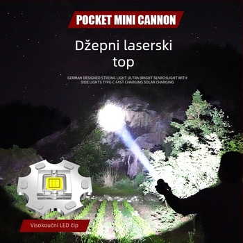 Prijenosna punjiva svjetiljka, tijelo od aluminijeve legure, 2600mAh baterija, 15W, ručno punjenje, domet 100–200m