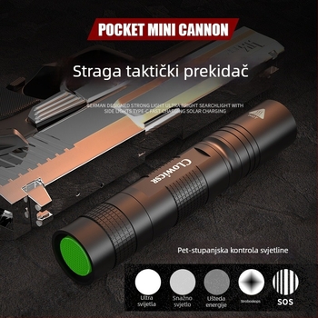 Prijenosna punjiva svjetiljka, tijelo od aluminijeve legure, 2600mAh baterija, 15W, ručno punjenje, domet 100–200m