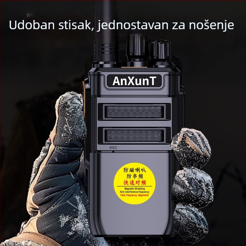 Ručni Walkie-Talkie za vanjsku upotrebu, domet 5–10 km, RF izlazna snaga 10, 16 kanala, LiPo baterija 7800 mAh, protiv smetnji