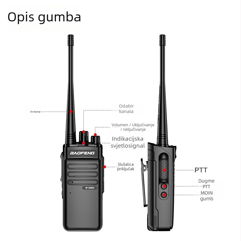 Baofeng BF-6600 profesionalni ručni radio, 400-470 MHz, 5W, 16 kanala, 7.4V, trajanje baterije 180 minuta