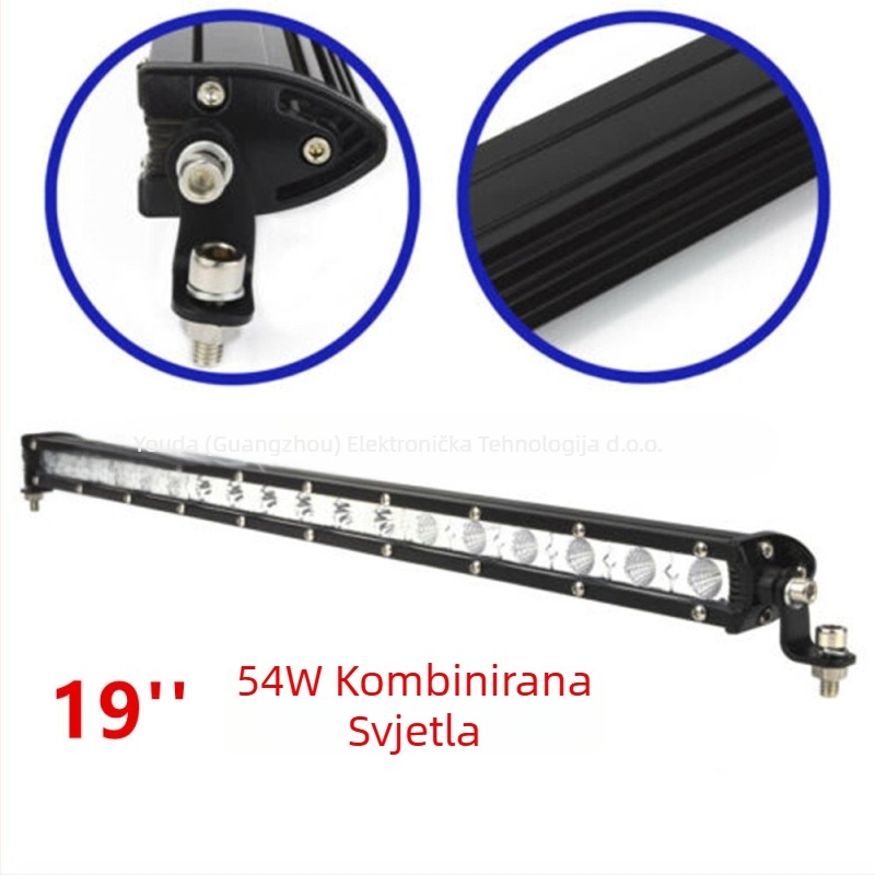 Automobilska LED traka – aluminijsko kućište, ulaz 9–60V, snaga 18–72W, izlaz 1100–3500 lm, vijek trajanja 20000 h, radno svjetlo u jednoj nizu