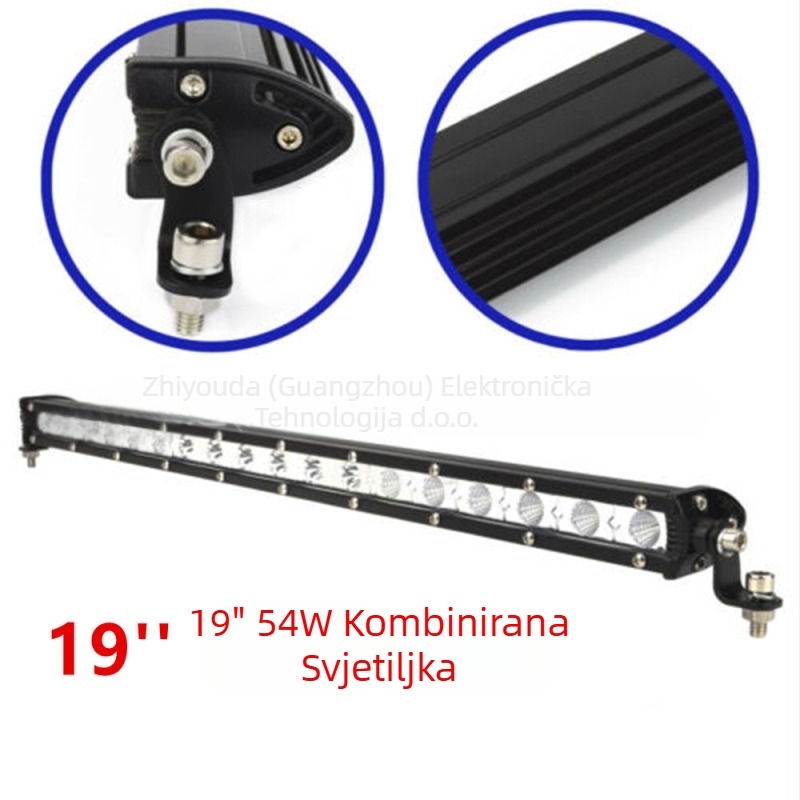 Automobilska LED traka – aluminijsko kućište, ulaz 9–60V, snaga 18–72W, izlaz 1100–3500 lm, vijek trajanja 20000 h, radno svjetlo u jednoj nizu