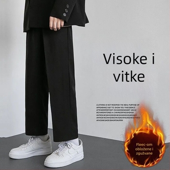 Muške hlače ravnog kroja od corduroy s lanenim materijalom, zima 2025, poslovni formalni stil