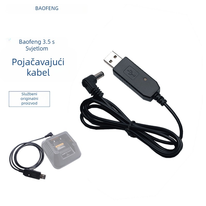 Baofeng UV5R USB kabel za punjenje, 3,5 mm priključak, protuklizna površina, bez baterija, teorijski domet 1,5–3 km