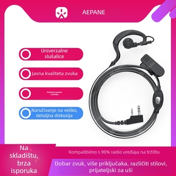 Kabel za slušalice za radijsku stanicu, K-tip konektor, univerzalno kačenje, otporno na smetnje, domet 1,5–3 km, bez baterije — Yipai