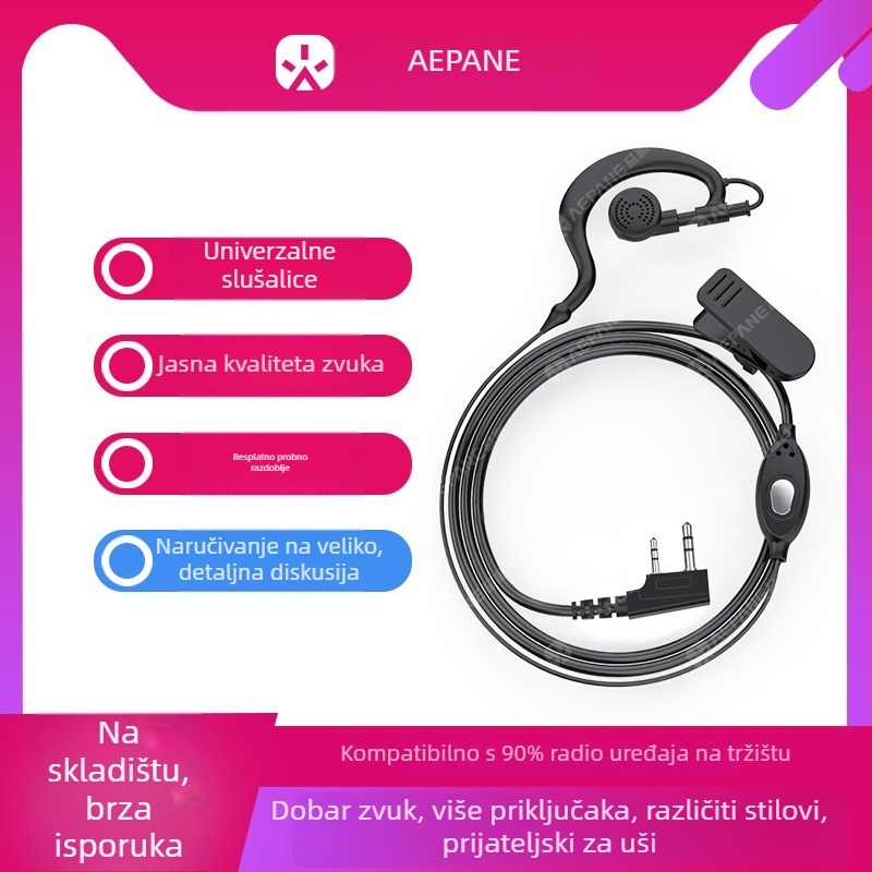Kabel za slušalice za radijsku stanicu, K-tip konektor, univerzalno kačenje, otporno na smetnje, domet 1,5–3 km, bez baterije — Yipai
