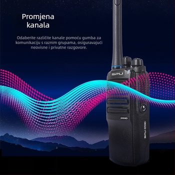 Profesionalna ručna digitalna interkom jedinica: velika snaga, dugi domet, dugotrajna baterija, jak zvuk, otporna na padove; 32 kanala, 400–470 MHz, teoretska udaljenost 3–5, radno napajanje 7.4 V, LiPo baterija