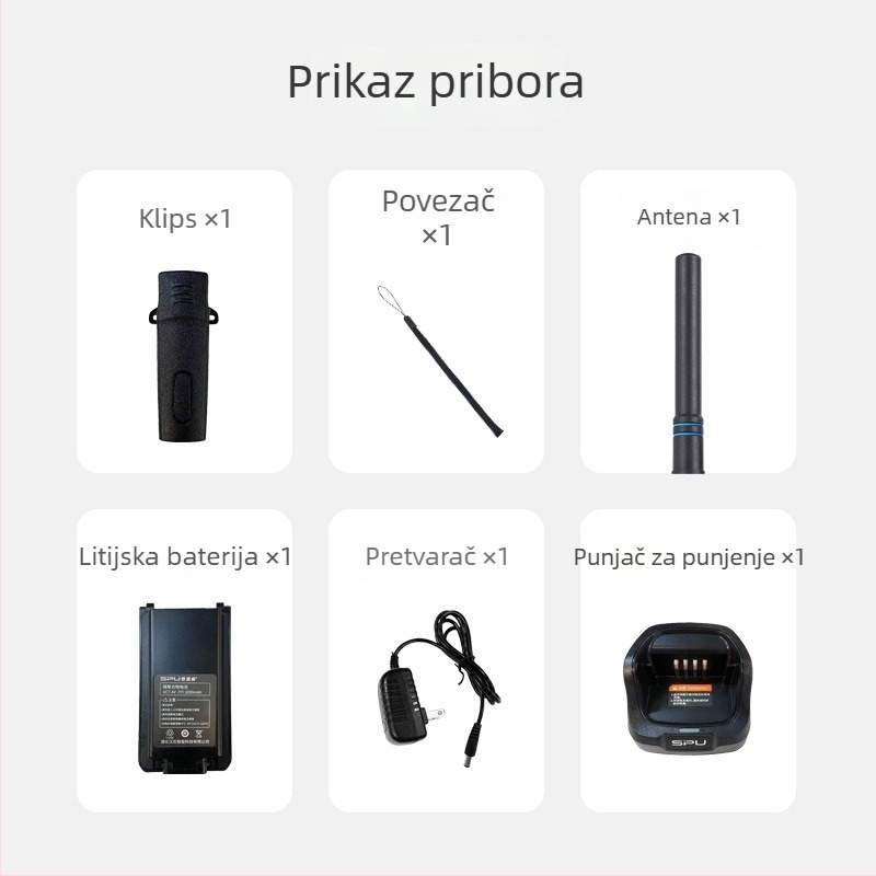 Profesionalna ručna digitalna interkom jedinica: velika snaga, dugi domet, dugotrajna baterija, jak zvuk, otporna na padove; 32 kanala, 400–470 MHz, teoretska udaljenost 3–5, radno napajanje 7.4 V, LiPo baterija