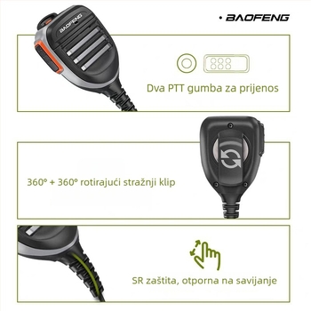Dvobutonski ručni/rameni mikrofon za Baofeng 5R/5RH/5RM i Quansheng K5K6