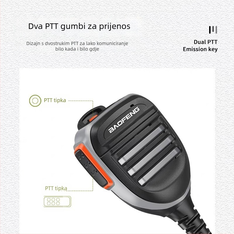 Dvobutonski ručni/rameni mikrofon za Baofeng 5R/5RH/5RM i Quansheng K5K6