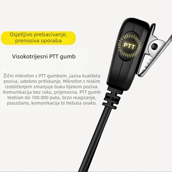 Guotong headset za walkie-talkie – udoban, visokokvalitetan zvuk; protiv smetnji; domet 1,5–3 km; kabel 150 cm; bez baterija