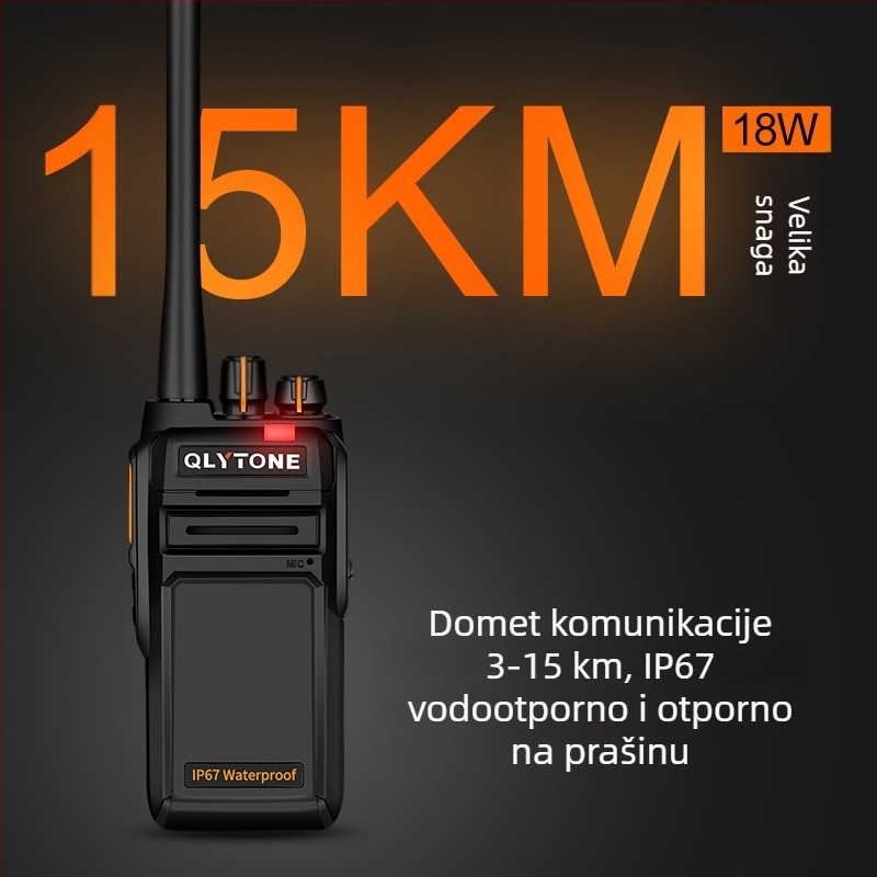 Lu Yitong vodootporni walkie-talkie, 18W, 400-480 MHz, 16 kanala, domet 5-10 km, baterija 5000 mAh