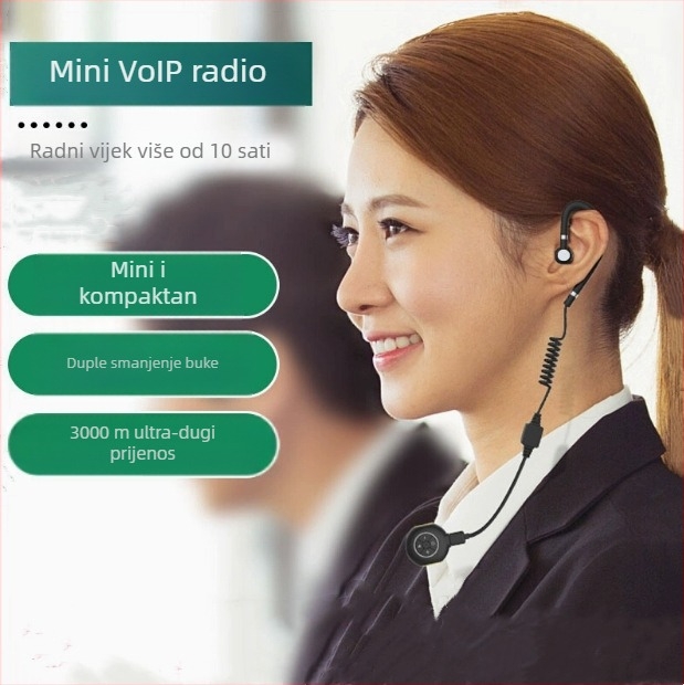 Mini lavalier interkom s RF izlazom 0,5 W, 25 kanala, doseg 1,5–3 km, litijeva baterija