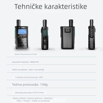 GP668 ručni radio, 4G mreža, domet preko 50 km, 16 kanala, baterija 4800 mAh