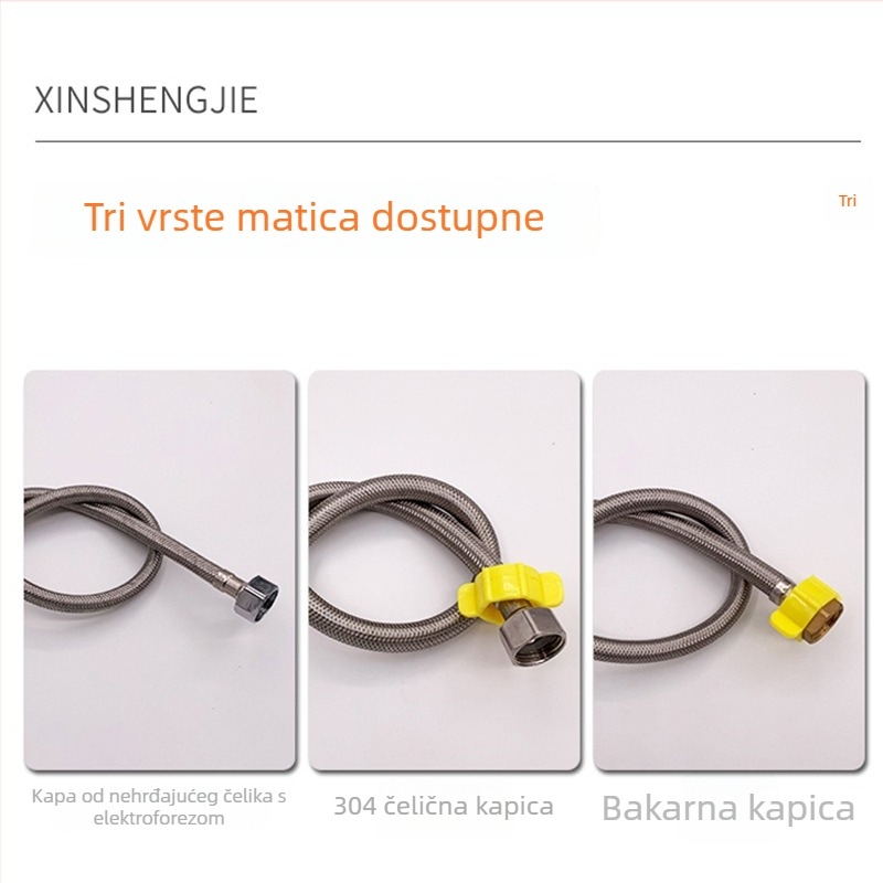 Opletena cijev od nehrđajućeg čelika, fleksibilna cijev s navojnim priključkom za toplu i hladnu vodu, model: Nehrđajući čelik opletna fleksibilna cijev, radna temperatura -20 do 120 °C