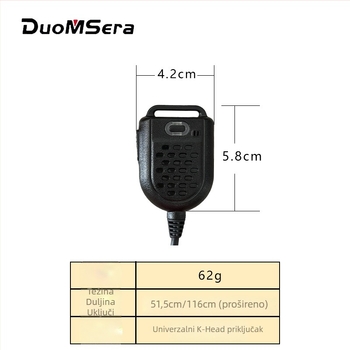 Walkie-Talkie mikrofon, ručni rameni mini K-head, domet ispod 1,5 km, impedancija 50 Ω, osjetljivost 2,5, otporan na prašinu, bez baterija