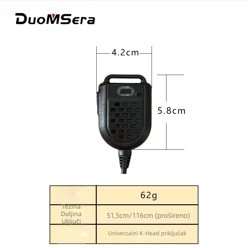 Walkie-Talkie mikrofon, ručni rameni mini K-head, domet ispod 1,5 km, impedancija 50 Ω, osjetljivost 2,5, otporan na prašinu, bez baterija