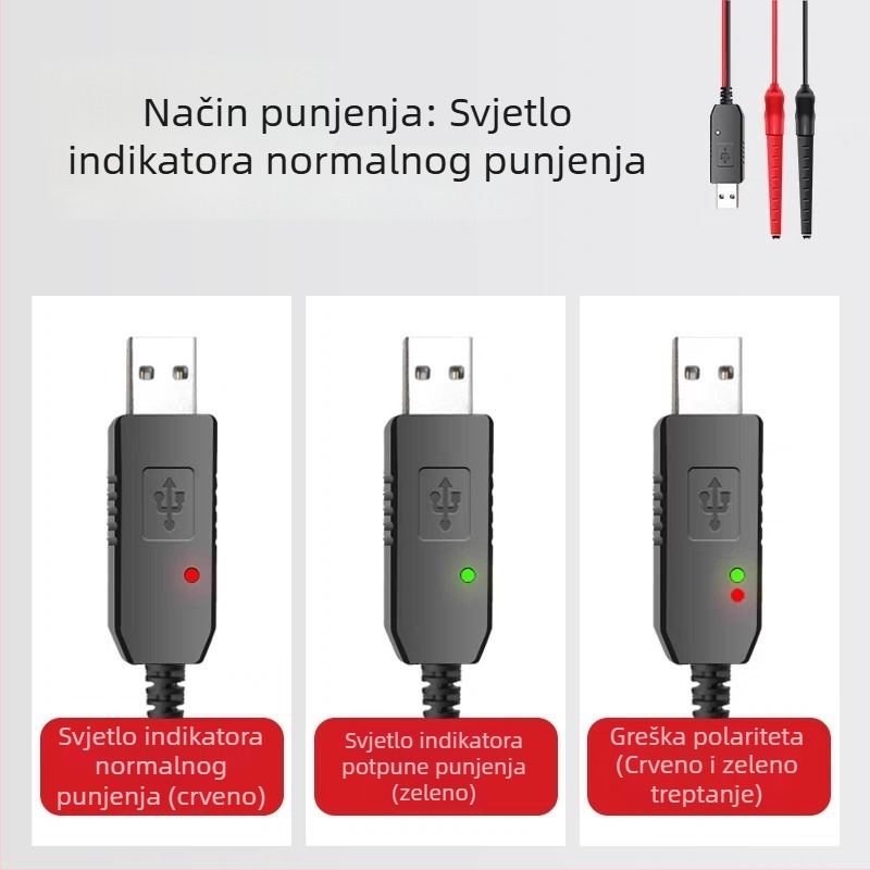 Punjač za walkie-talkie s univerzalnim klipom i USB kabelom za automobil, Četvrta Generacija univerzalnog punjača, 3.6-8.4V, dvostruka baterija, protuklizno
