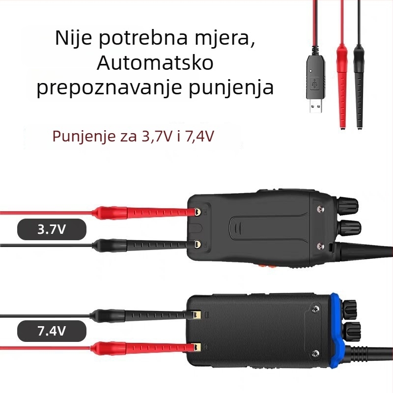 Punjač za walkie-talkie s univerzalnim klipom i USB kabelom za automobil, Četvrta Generacija univerzalnog punjača, 3.6-8.4V, dvostruka baterija, protuklizno