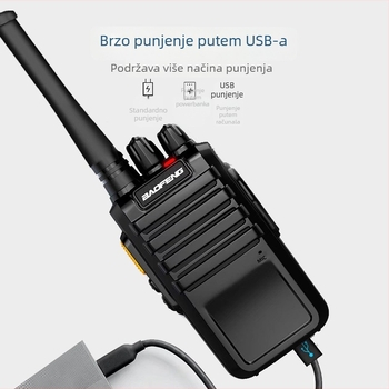 Baofeng M4 ručni radio, domet 3–5 km, izlazna snaga 5 W, 16 kanala, litij baterija 1000 mAh, vodootporan