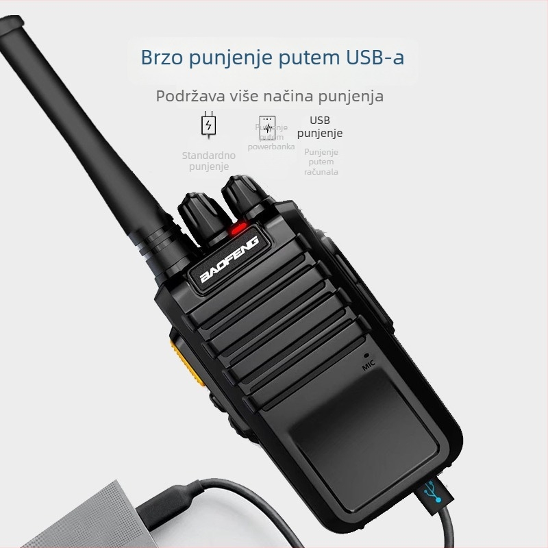 Baofeng M4 ručni radio, domet 3–5 km, izlazna snaga 5 W, 16 kanala, litij baterija 1000 mAh, vodootporan