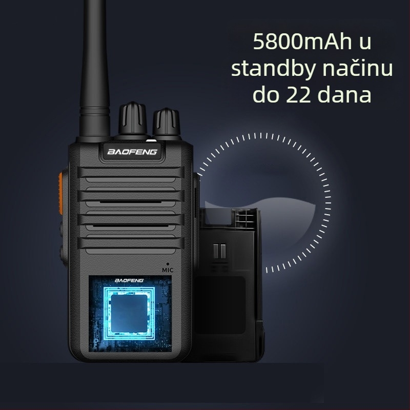 Baofeng M4 ručni radio, domet 3–5 km, izlazna snaga 5 W, 16 kanala, litij baterija 1000 mAh, vodootporan