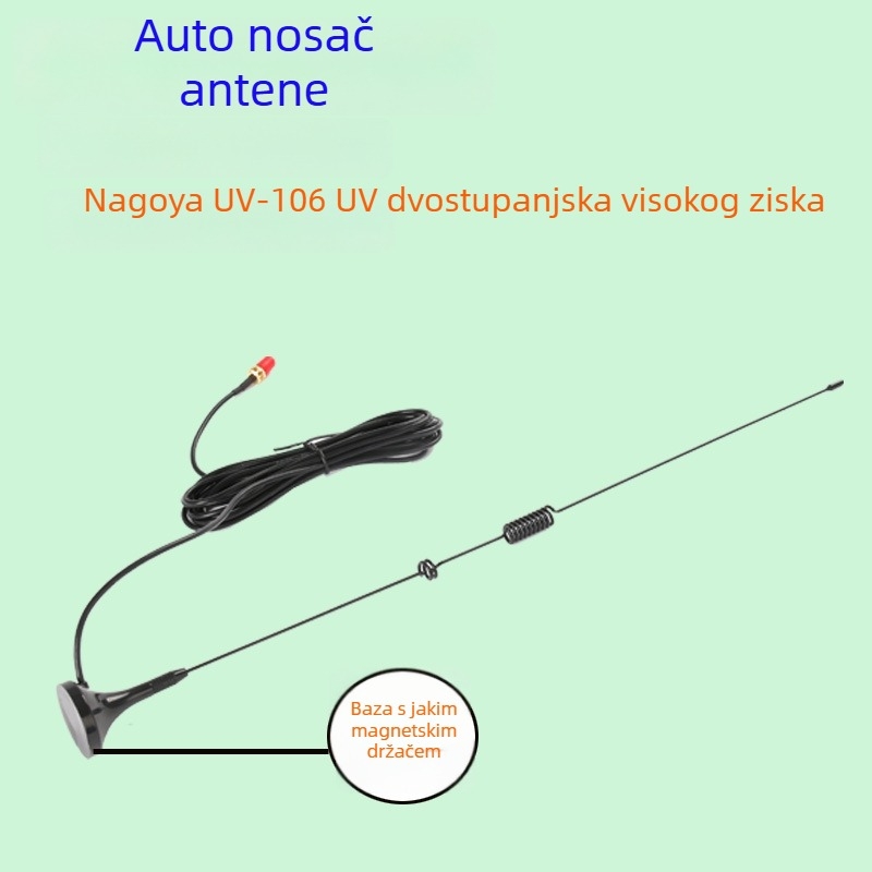 Nagoyaut-106Uv Nagoya Mini automobilna antena za Baofeng UV-5R, dvobandna antena, 134-174/400-470 MHz, dobitak 2.15x, domet 5-10 km, SMA ženski/muški konektor