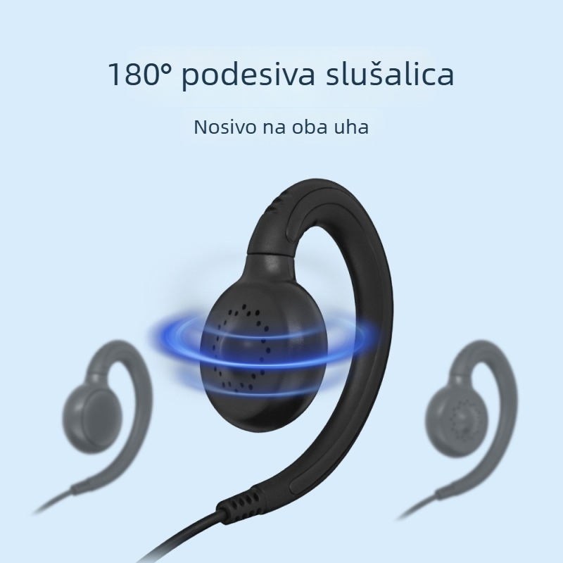 Walkie-Talkie slušalica s PU mekim držačem za uho, protiv smetnji, raspon 5–10 km, RF izlazna snaga 3 W, impedancija 5 Ω