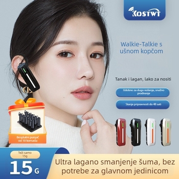 Bluetooth walkie-talkie s ušnim držačem, mini bežični radio za salone ljepote i restorane, 400–480 MHz, 0.5W, 16 kanala, Li-Po 3.7V