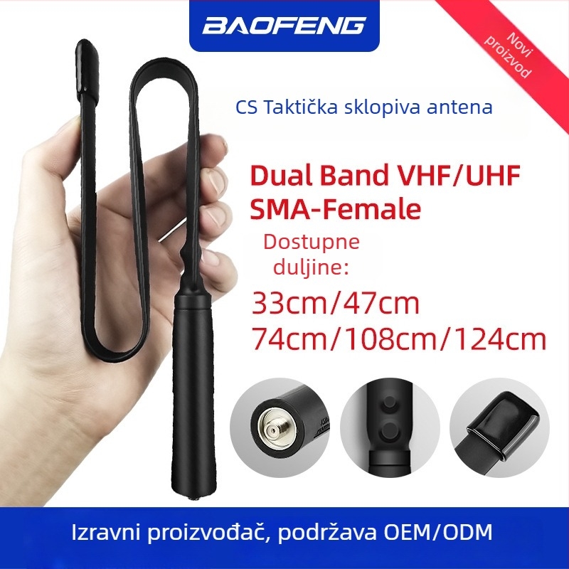 Antena za walkie-talkie CS Folding Tactical Ruler, SMA samica, 136–520 MHz, domet 3–5 km