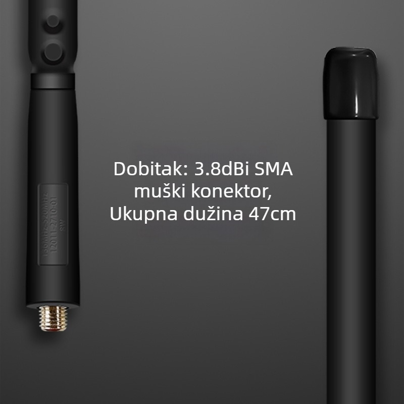 Antena za walkie-talkie CS Folding Tactical Ruler, SMA samica, 136–520 MHz, domet 3–5 km