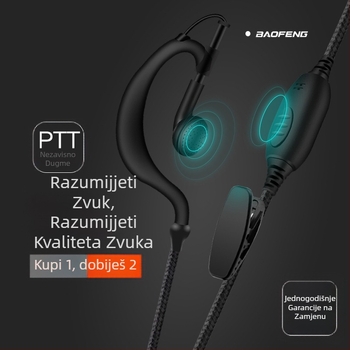 Baofeng Walkie-Talkie K-Head slušalica s pletenim kabelom 5R, doseg 1,5–3 km, univerzalna, ušna, vodootporna, bez baterije