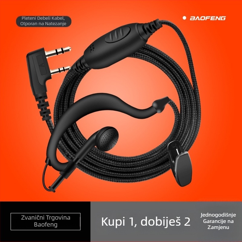 Baofeng Walkie-Talkie K-Head slušalica s pletenim kabelom 5R, doseg 1,5–3 km, univerzalna, ušna, vodootporna, bez baterije