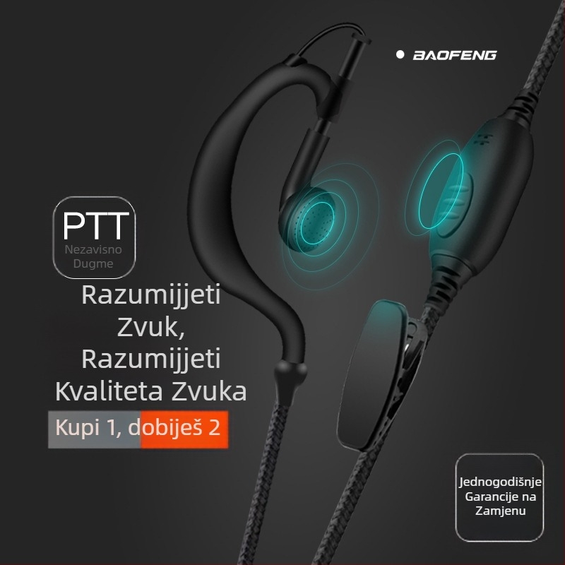 Baofeng Walkie-Talkie K-Head slušalica s pletenim kabelom 5R, doseg 1,5–3 km, univerzalna, ušna, vodootporna, bez baterije