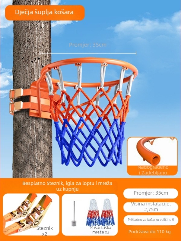 Zidni vanjski koš za košarku, bez bušenja, prenosni stalak za djecu i odrasle