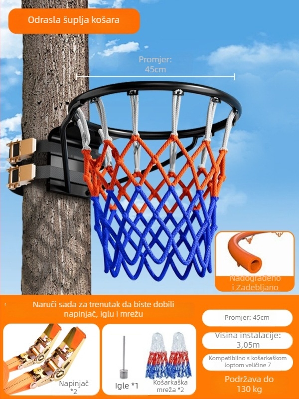 Zidni vanjski koš za košarku, bez bušenja, prenosni stalak za djecu i odrasle