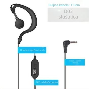 Baofeng T1 slušalica za radio, mini uho, kabelska, protiv smetnji, domet 3–5 km