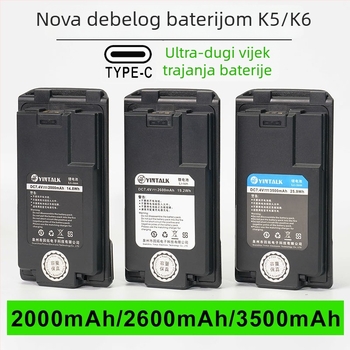 Baterija K5 - 2000mAh litij, Type-C punjenje, otpornost na padove, kompatibilno UV-K5 UVK6