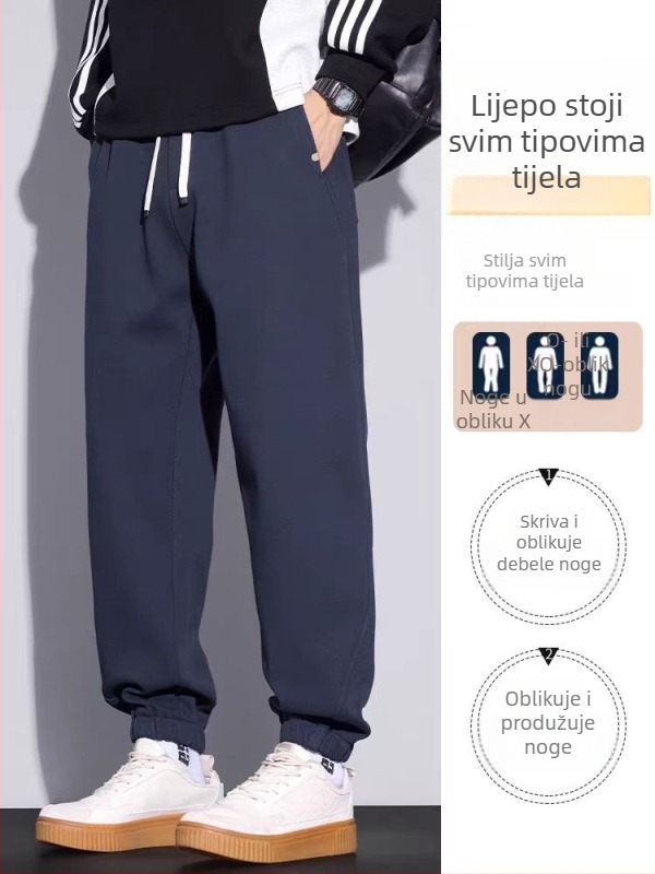 Muške cargo jogger hlače s fleece podstavom za zimu, srednji porast struka, vezanje na struku, više džepova