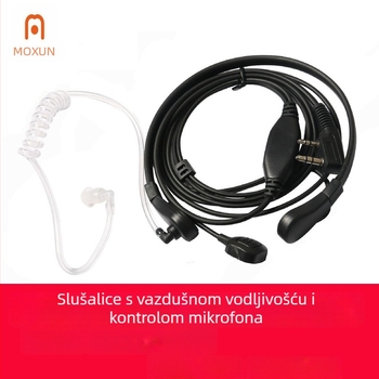 Radio slušalica UV-5R/K5/K6 s kontrolom grla i taktičkim PTT, otporna na prašinu, kabel 150 cm, domet 1,5–3 km