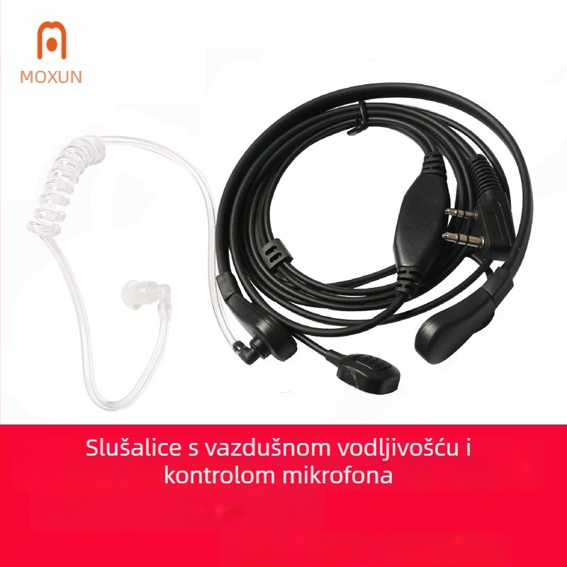 Radio slušalica UV-5R/K5/K6 s kontrolom grla i taktičkim PTT, otporna na prašinu, kabel 150 cm, domet 1,5–3 km