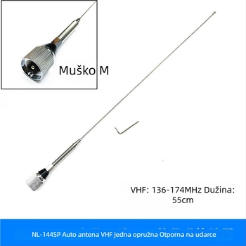 Automobilska antena za VHF 136–174 MHz, 50 Ω, dobitak 2,15 dB, otporna na prašinu