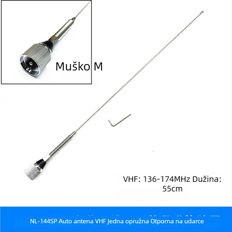 Automobilska antena za VHF 136–174 MHz, 50 Ω, dobitak 2,15 dB, otporna na prašinu