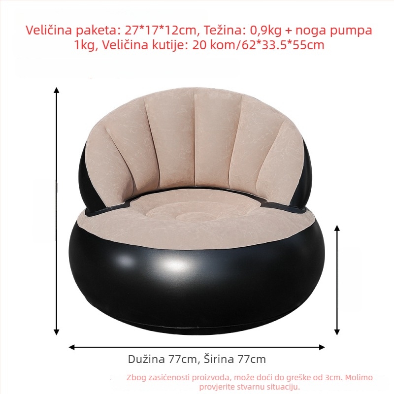 Nafukana kuglasta sofa-stolica, za jednu osobu, bean bag, sklopiva i prijenosna