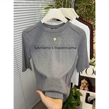 Ženski viskozni T-shirt, slim-fit, s okruglim izrezom i 3/4 rukavima